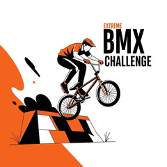 Naklejka premium Thrilling BMX Action: Captivating Illustration of Extreme Cycling Challenge and High-Energy Sport
