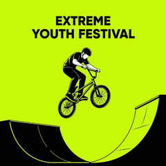 Naklejka premium Thrilling BMX Action: Extreme Youth Festival Illustration of Stunt Rider Performing a Jump