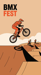 Fototapeta premium Thrilling BMX Festival Showcasing Daring Stunts And Intense Action On Vibrant Terrain