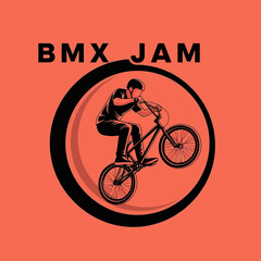 Naklejka premium Thrilling BMX Jam: Dynamic Silhouette of a Rider Performing an Airborne Stunt in a Circle