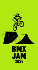 Naklejka premium Thrilling BMX Jam 2024: Captivating Illustration of Extreme Cycling Competition and Aerial