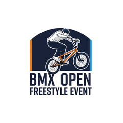 Naklejka premium Thrilling BMX Open Freestyle Event Logo Design Depicting Dynamic Rider and Bike Action