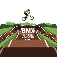 Naklejka premium Thrilling BMX Outdoor Adventure Event Featuring a Stunt Rider on a Challenging Dirt Track