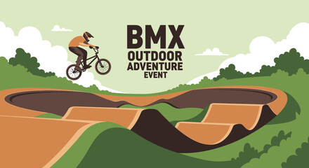 Naklejka premium Thrilling BMX Outdoor Adventure Event With Cyclist Performing Stunts in Artistic Illustration