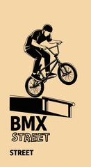 Naklejka premium Thrilling BMX Rider Performing Stunt on Street Railing in Dynamic Black and White Illustration