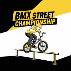 Naklejka premium Thrilling BMX Street Championship Illustration: Dynamic Action and Competitive Spirit Depicted