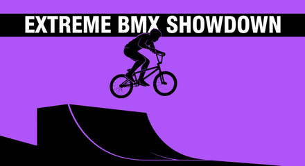 Naklejka premium Thrilling BMX Silhouette on Ramp Demonstrates Extreme Sports in Action