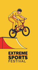 Naklejka premium Thrilling BMX Stunt Performed During a Vibrant Extreme Sports Festival Celebration