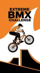 Naklejka premium Thrilling BMX Stunt Performer Navigating Challenging Obstacles During Competition