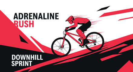 Fototapeta premium Thrilling Downhill Ride: Adrenaline-Fueled Sprint on a Mountain Bike Illustration