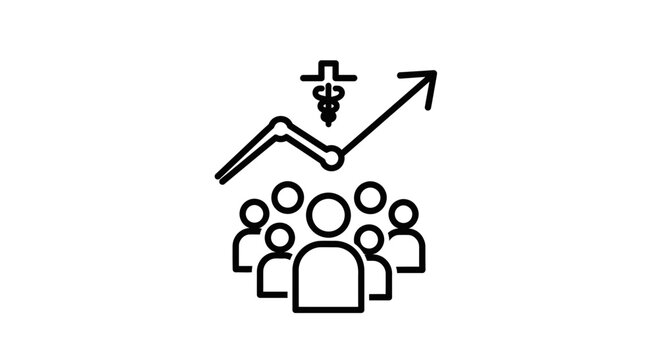 Healthcare growth chart with medical symbol and group of people icon