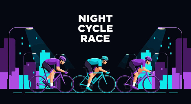 Thrilling Night Cycle Race Depicting Athletes Racing Under Illuminated City Lights