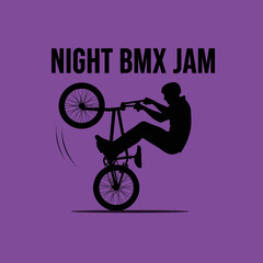 Naklejka premium Thrilling Silhouette Of BMX Rider Performing Stunt On Purple Background At Night