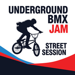 Naklejka premium Thrilling Underground BMX Jam Event: Street Session Featuring Action Silhouette on White Background