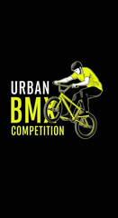 Naklejka premium Thrilling Urban BMX Competition Depicting Dynamic Action and Stunt Performance on Two Wheels