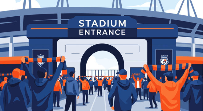 Thrilling Stadium Entrance Scene, Enthusiastic Spectators Ready For a Matchday Experience