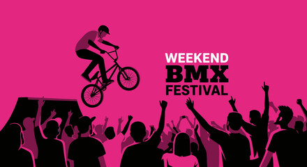 Naklejka premium Thrilling Weekend BMX Festival Spectacle With Energetic Crowd Celebration