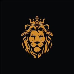 Obraz premium Majestic Lion Head Wearing Royal Crown Emblem.