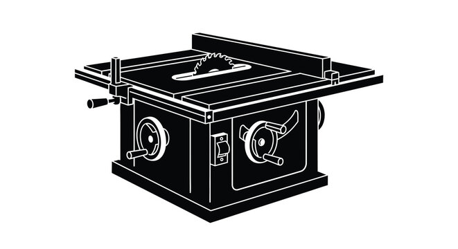 Black and white illustration of a table saw woodworking machine