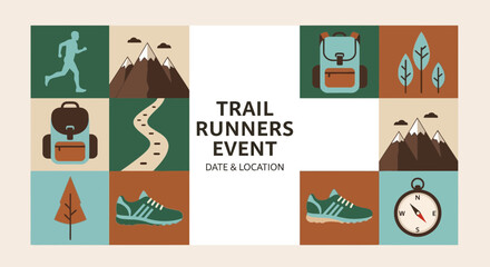 Fototapeta premium Trail Running Event Announcement: Explore Mountains, Run Trails, Discover Adventure