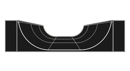 A minimalist black and white illustration depicts a curved skatepark ramp design captured as a striking silhouette high quality professional detailed modern elegant stylish © Itz