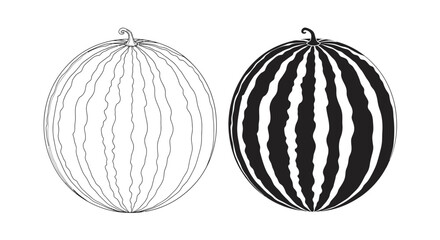 Two contrasting watermelons are depicted in a detailed line drawing one light and one dark showcasing a striking silhouette high quality professional modern elegant © Itz