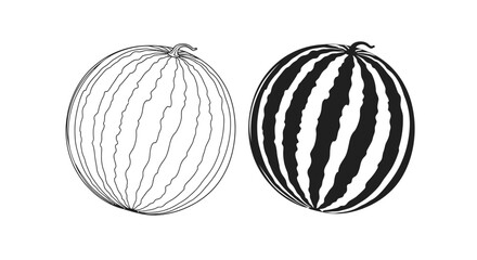 Two whole watermelons are presented one with light shading and the other a dark contrast creating a striking silhouette high quality professional detailed modern © Itz