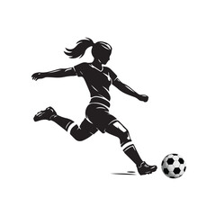 Fototapeta premium Female Dynamic Football Kick Black and White Vector