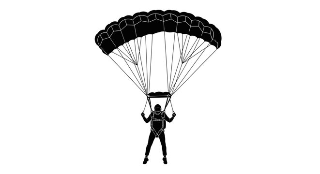 A striking black and white image depicts a skydiver in freefall gracefully descending with an open parachute a captivating silhouette high quality professional detailed