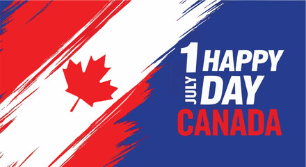 Canadian flag with maple leaf in red and white colors with blue background for Canada Day celebration in patriotic style with bold typography © Any