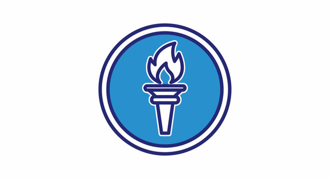 Vibrant blue vector icon featuring a classical torch with a glowing flame, symbolizing enlightenment, knowledge, success, and guiding principles