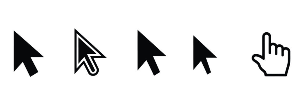 Collection of cursor icons and hand pointer for computer interface design