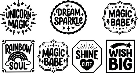 Obraz premium Black and white magic babe dream sparkle unicorn magic sunshine quotes vector art