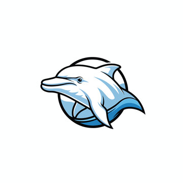 Stylized dolphin head mascot logo design in circular frame.