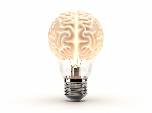 An illustration showing the concept of a light bulb going off above the brain, representing an idea or realization.