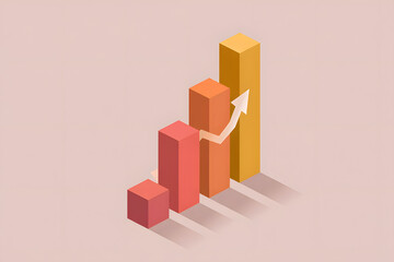 Fototapeta premium A 3d bar graph with an upward trend on a pink background