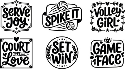 Obraz premium Volleyball motivational phrases serve joy spike it volley girl court love set win game face vector art