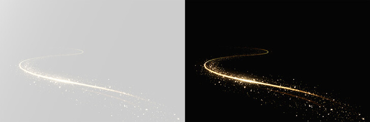 Elegant flowing golden light trail with magical glowing stardust and soft sparkles png © Alehandro