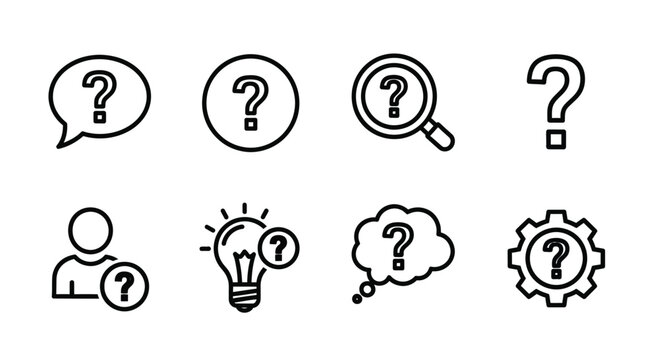 Eight curious question marks floating in a thought bubble formation Vector