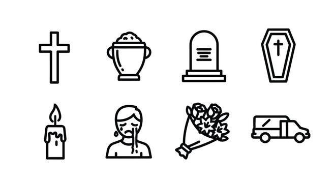 Symbols of faith, death, and assistance in a simple line art style Vector