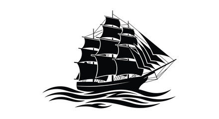 A detailed black silhouette of a majestic sailing ship on water © MDHABiBUR