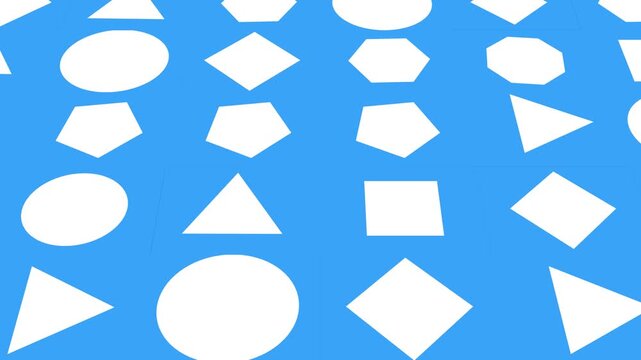 3D white flat regular shapes motion background loop on blue screen