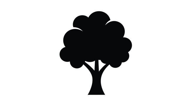 Simple black silhouette of a rounded tree with a thick trunk