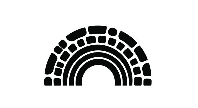 Stylized black and white illustration of a stone archway or bridge