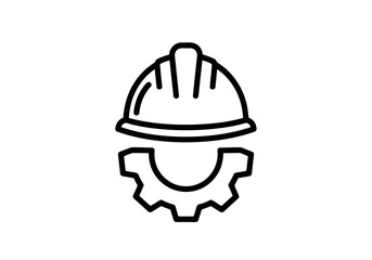 Fototapeta premium A very important black line drawing of a hard hat and a unique looking half gear upon it