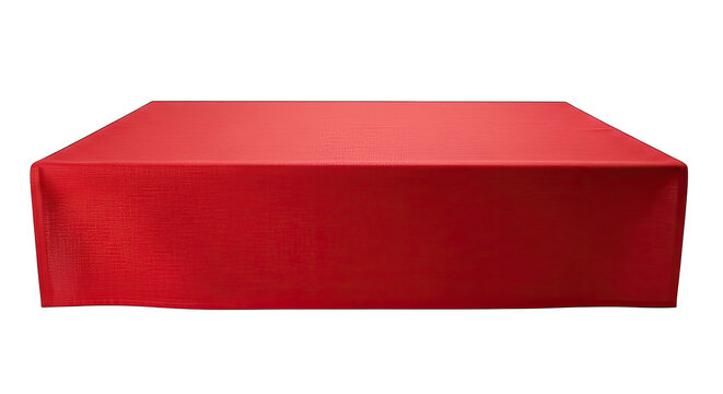 Red tablecloth on rectangular table isolated on transparent background