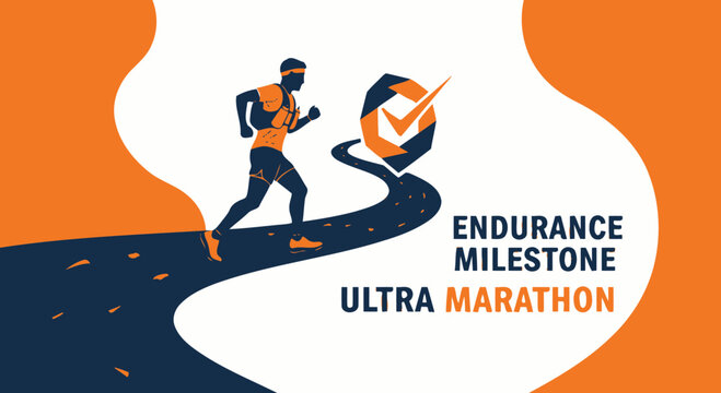 Ultra Marathon Athlete Running Towards Endurance Milestone, Silhouette Illustration Design
