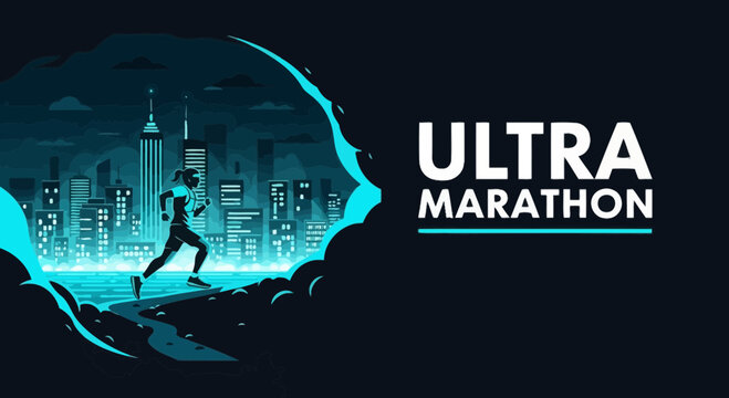 Ultra Marathon Runner Against Neon Cityscape Sky