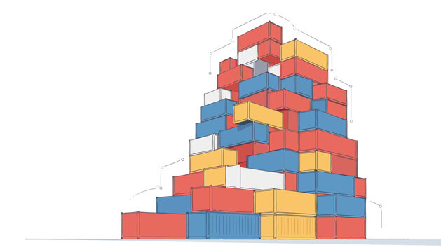Shipping Containers Stacked in Flat Vector Illustration
