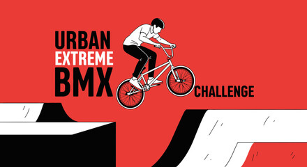 Naklejka premium Urban BMX Extreme Challenge: Bold Illustration of a Rider Performing an Airborne Stunt